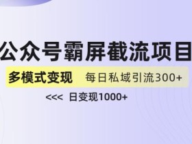 公众号霸屏截流项目+私域多渠道变现玩法,全网首发,日入1000+【揭秘】