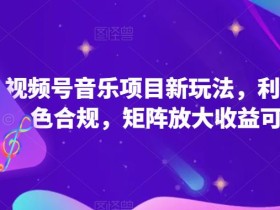 视频号音乐项目新玩法,利润超高绿色合规,矩阵放大收益可翻N倍