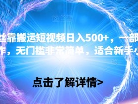 抖音0粉丝靠搬运短视频日入500+,一部手机即可操作,无门槛非常简单,适合新手小白
