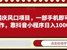 国庆风口项目,一部手机即可操作,靠抖音小程序日入1000+